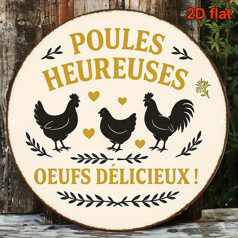 D Flat pc X inch Round French Aluminum Sign Vintage Decorative Plaque Featuring Happy Hen And Delicious Eggs Farm