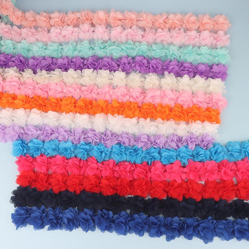 1 Yard 24 Flowers Chiffon Lace Patch Fabric Webbing Decoration Flower Gift Ribbons Diy Bridal Veil Shoes Wedding Clothes Crafts