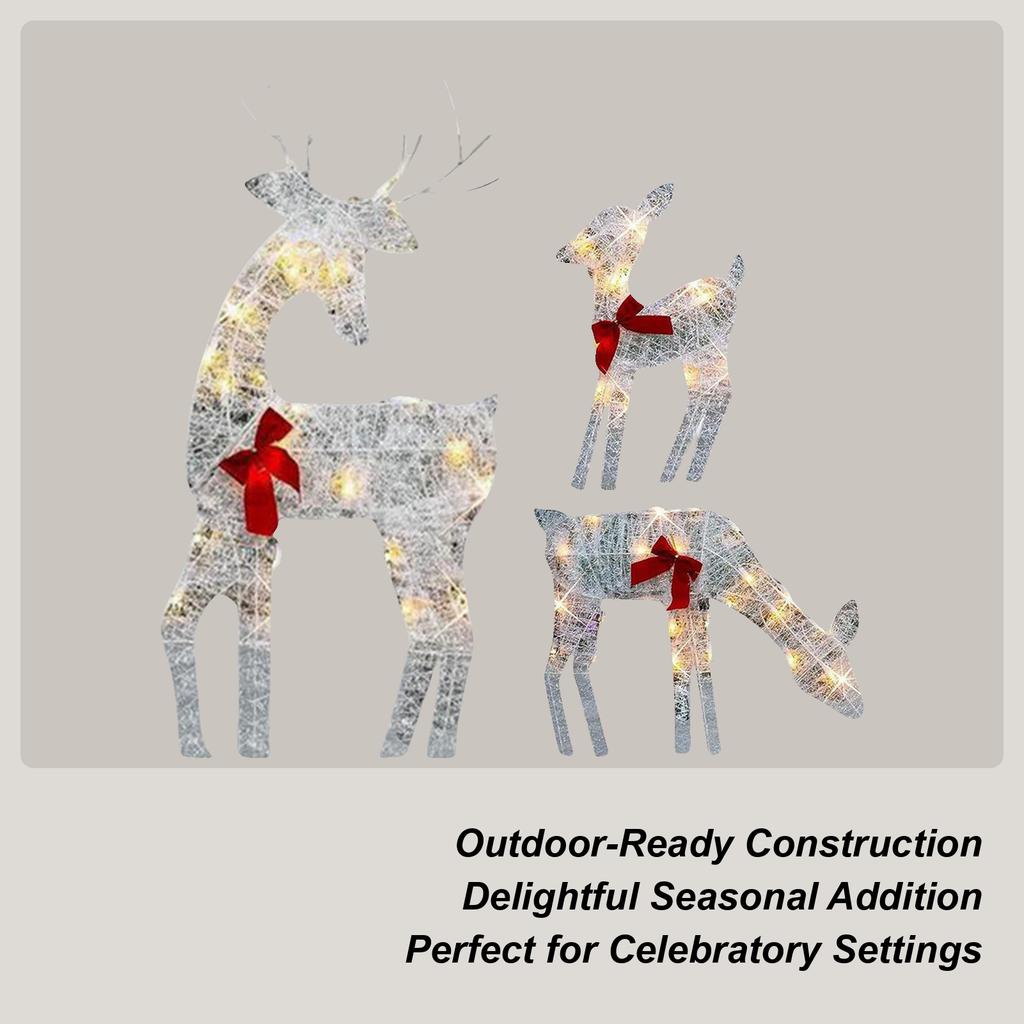 2D Outdoor Christmas Reindeer With Lights Iron Festive Display Decor With Bow Christmas Deer Decor For Family Friends Home Patio