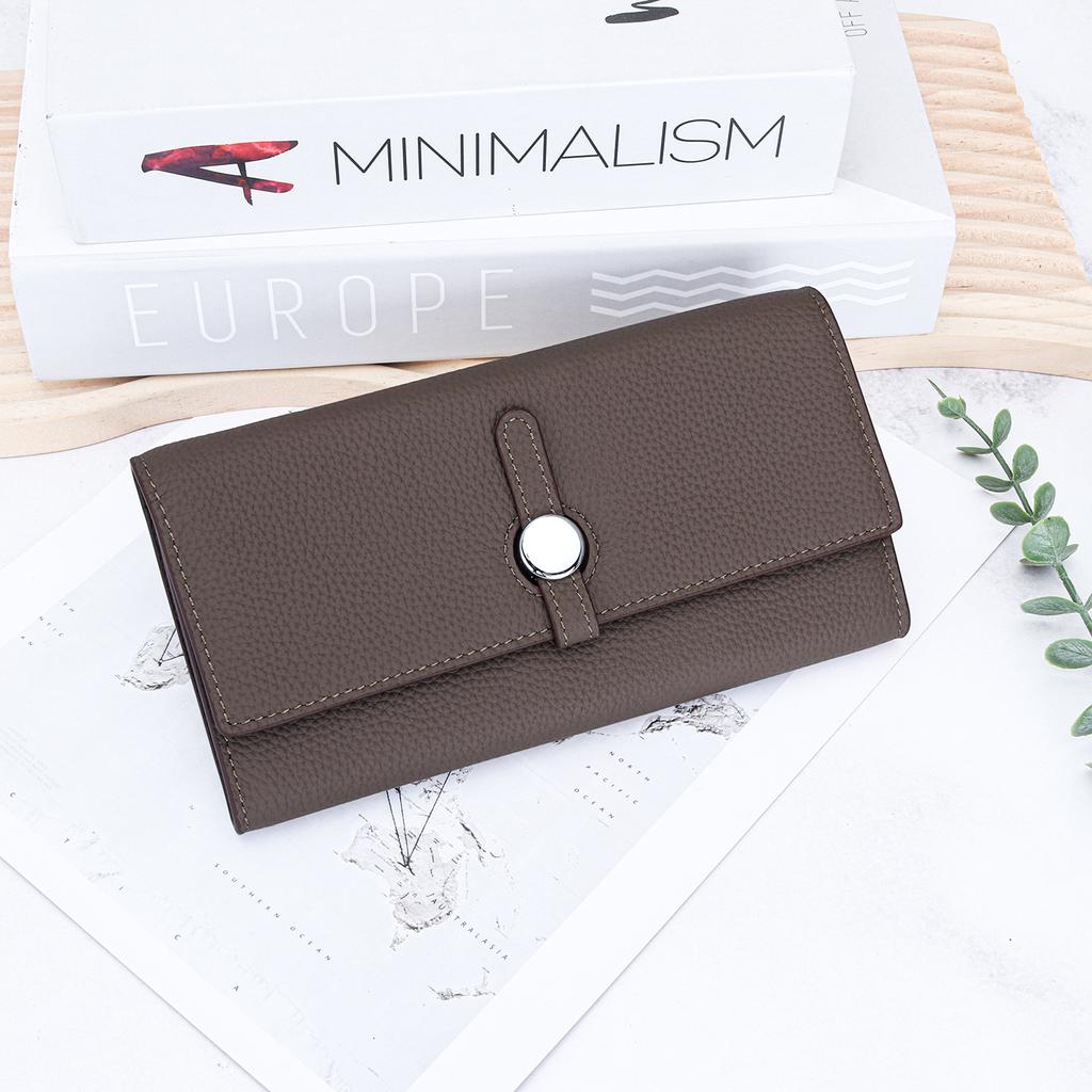 Pure cowhide women's long wallet 2026 new large-capacity multi-card wallet leather strap hand wallet women