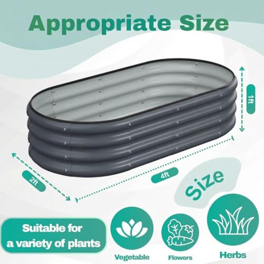 2PCS 4x2x1 FT Oval Metal Raised Garden Bed Kit Elevated Garden Planter Box Outdoor Trough Planter for Outdoor Plants Flower Veg