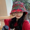 Chic Red Plaid Bucket Hat For Women Vintage Style Sun Protection Breathable Cotton