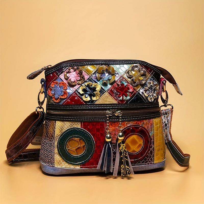 Leather Snake Color Handmade Casual Daily Personalized Tassel Flower Shoulder Crossbody Women'S Bag