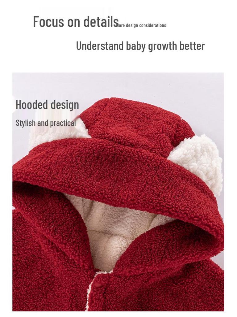 Dziecięcy Dziewczęcy Czerwony Zimowy Płaszcz Peleryna z Kapturem - Podszyty Polarem, Wiatroodporny