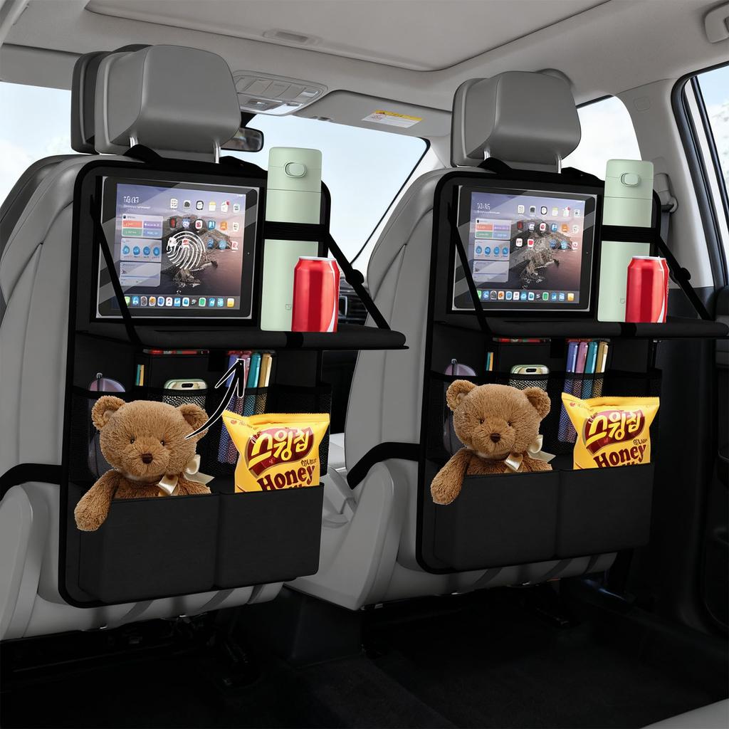 WAIZY Car Seatback Pockets for Rear Seats with Tablet Expandable Small and Waterproof for Car Rests and Sleeping 63x43cm of Holder, Table,