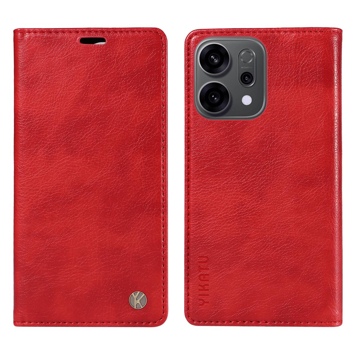 

Для Oppo Reno14 5G (Китай)/Oppo Reno14 F 5G/Oppo Reno14 5G (Глобальный) Чехол-кошелек YIKATU YK-006 Магнитная застежка Кожаный чехол для телефона Текстура личи Red