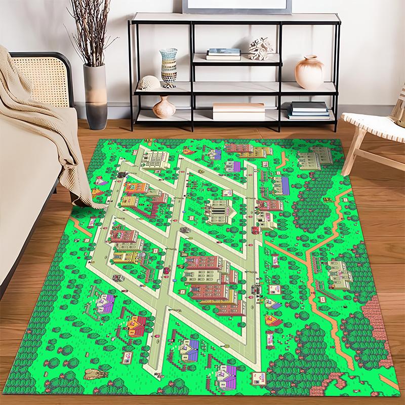 Colorful Pixel Art City Map Design Rug Non-slip rug suitable for living room and bedroom sofas.