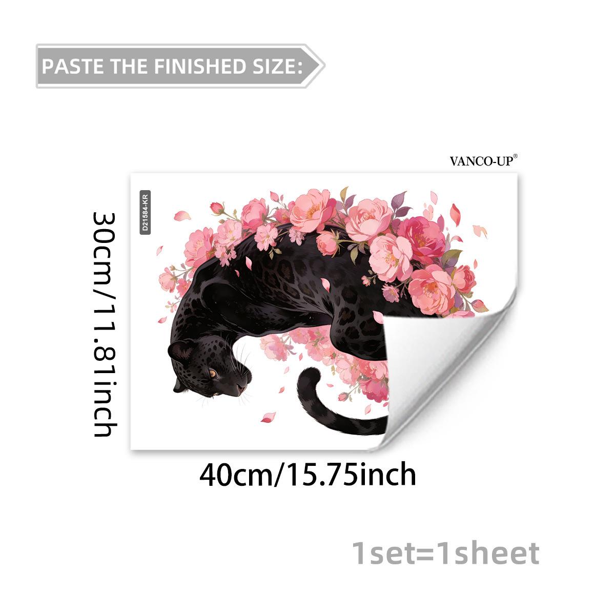 

Pink Floral Cheetah Animal Static Cling Window Stickers, Glass Decals for Window Storefront Home Decoration 30x40cm