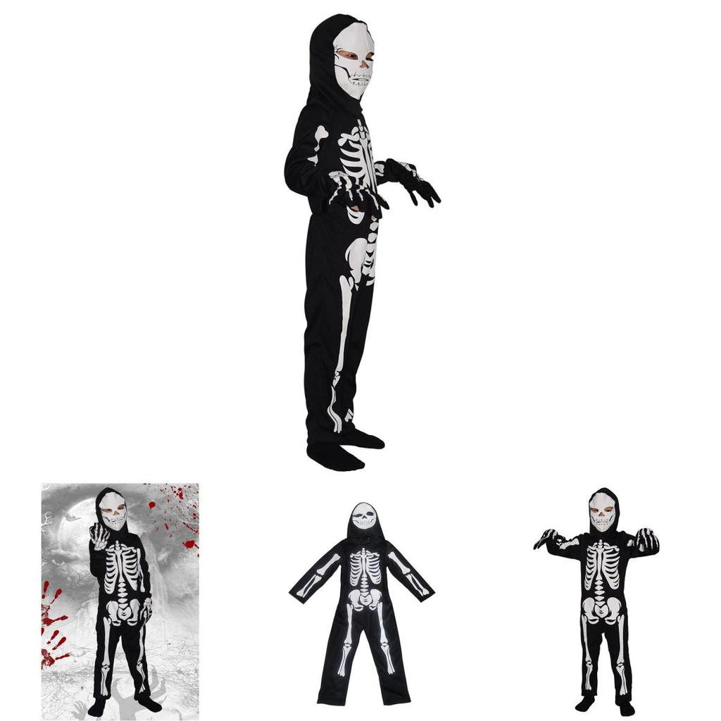 Kids' Skull Print Jumpsuit Halloween Costume Set For Role Play And Themed Party