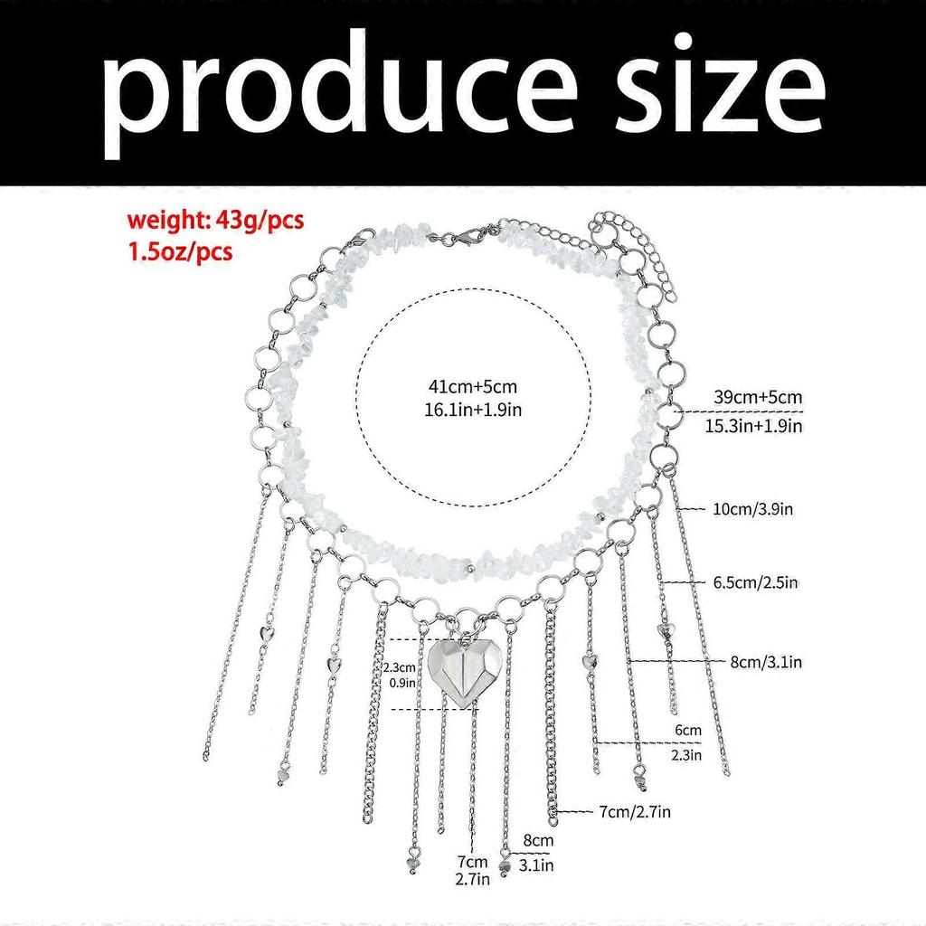Irregular Natural Stone Heart Pendant Fringe Collarbone Chain Necklace Alloy Lightweight Layering Jewelry For Women