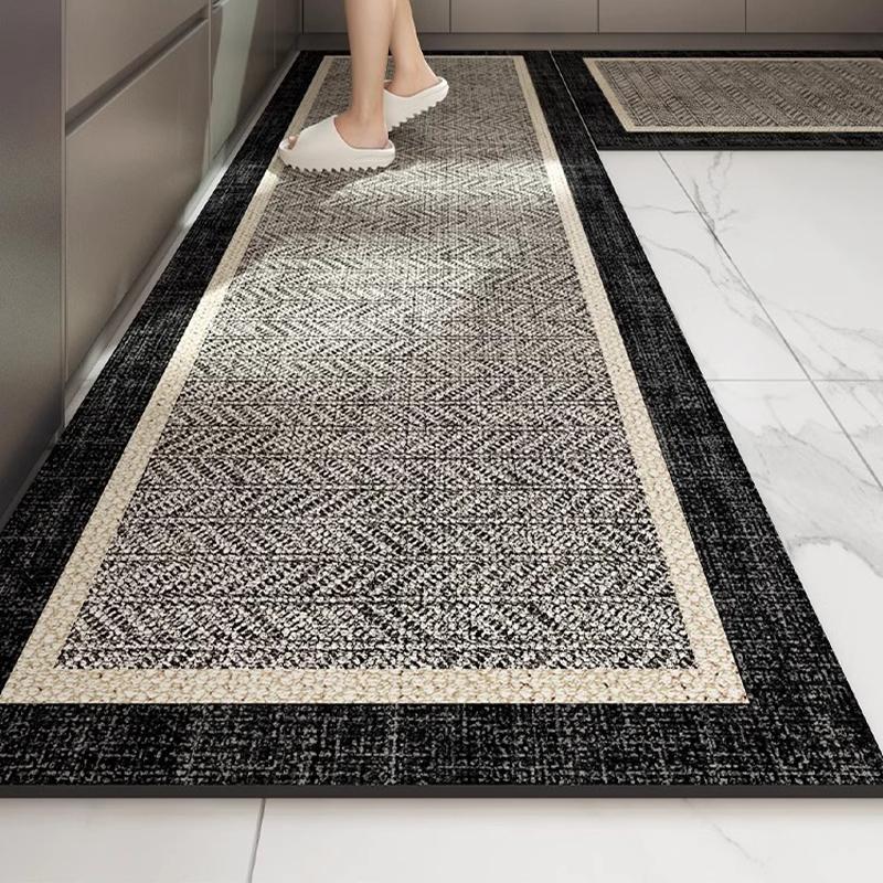 Kitchen Floor Mat Waterproof Oil-proof Carpet Pvc Leather Non-slip Foot Mats Long Rug Grey Minimalism Style Home Decoration Rugs