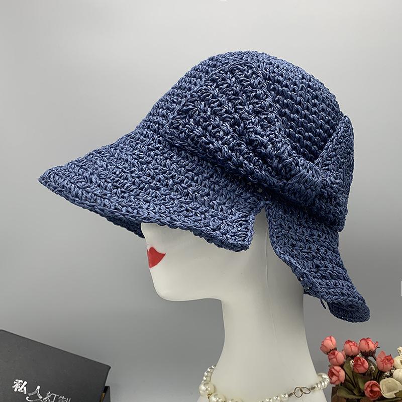 Big Brim Bow Bucket Hat Foldable Visor Beach Hat Small Edge Split Straw Hat Summer Sun Protection