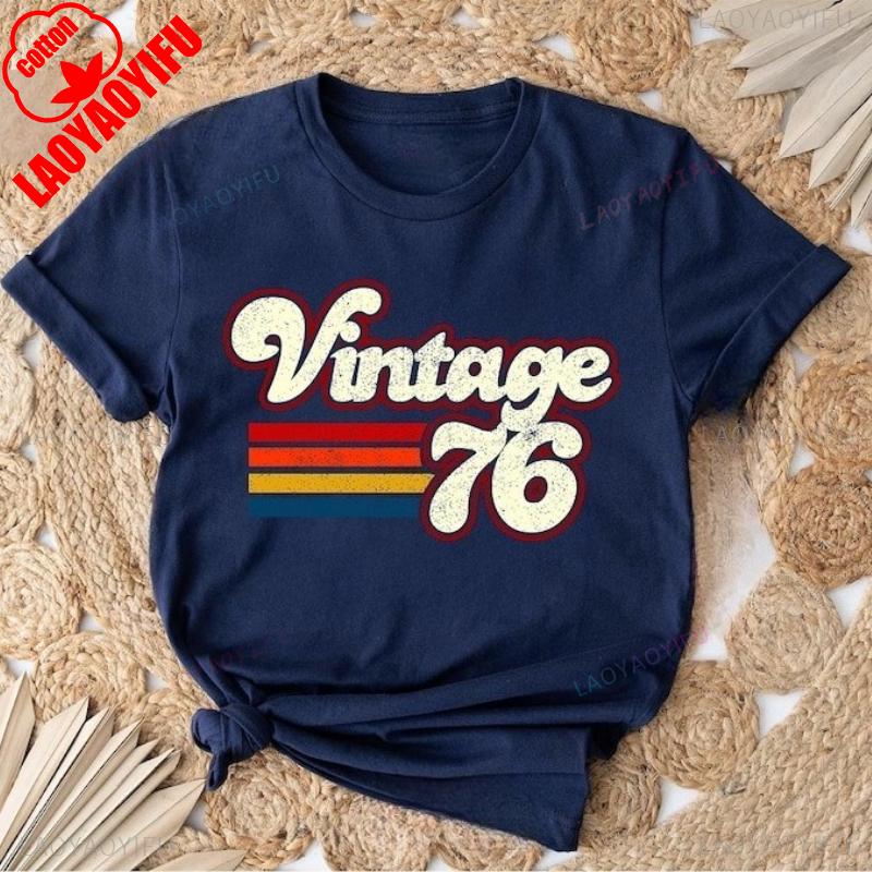 

Retro Style Birthday for Women Unisex Vintage 1976 TShirt 50th Gift Father and Mother Fashion Casual Style Crewneck Tee Tops 4XL