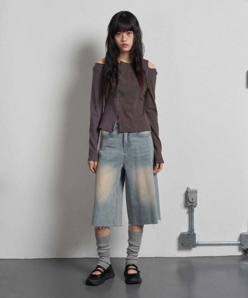 Half And Half Print T-Shirt Grayish Purple