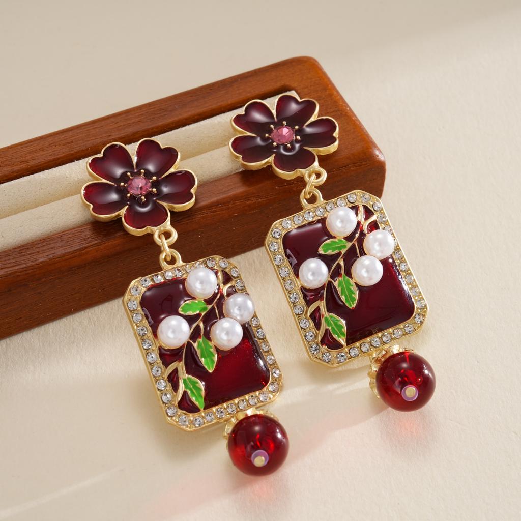 Alloy Flower Square Geometric Dangle Earrings New Simple Luxury Earrings Women Party Jewelry Accessories