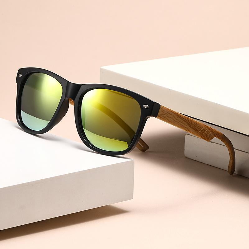 Retro Wood Grain Spring Leg Sunglasses for Men Square Mirror Lens UV Protctive Sun Glasses Outdoor Driving Goggle Shades Eyewear