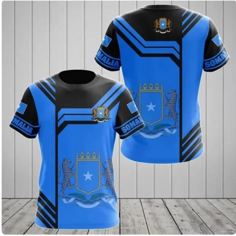 Kinder-T-Shirts für den Sommer, Rundhalsausschnitt, 3D-Muster mit somalischem Flaggenemblem, bedruckt, modisch, lässig, kurzärmelig, für Kinder und Jungen