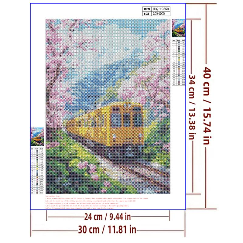 5d DIY Diamond Painting Cross Stitch Tram Peach Blossom Scenery Diamond Embroidery Mosaic Full Round Drill Home Decor