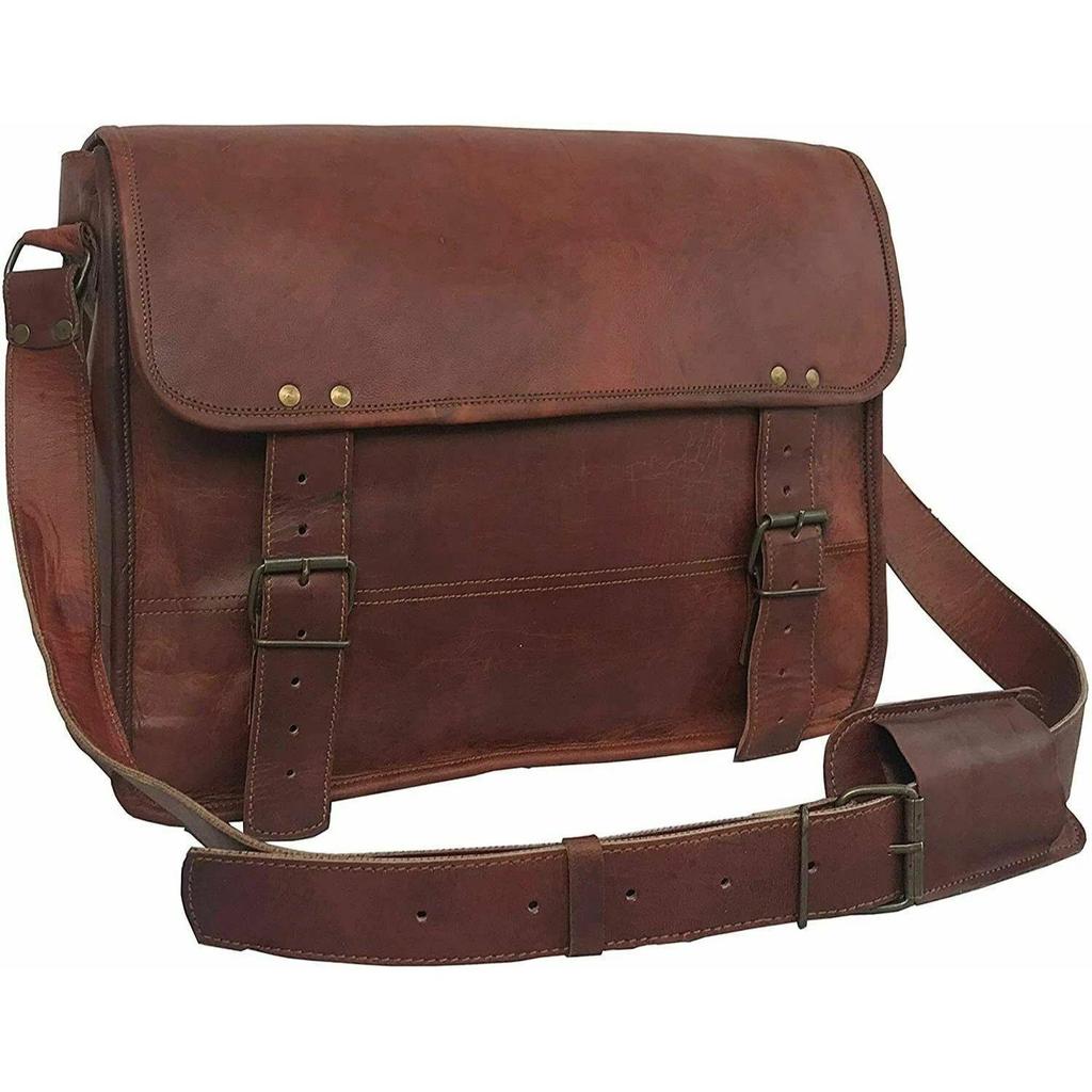 Leather Laptop Messenger Bag Genuine Business