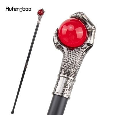 Drakenklauw Greep Rode Glazen Bol Zilveren Wandelstok Mode Decoratieve Wandelstok Cosplay Stafknop Kromstaf 93cm