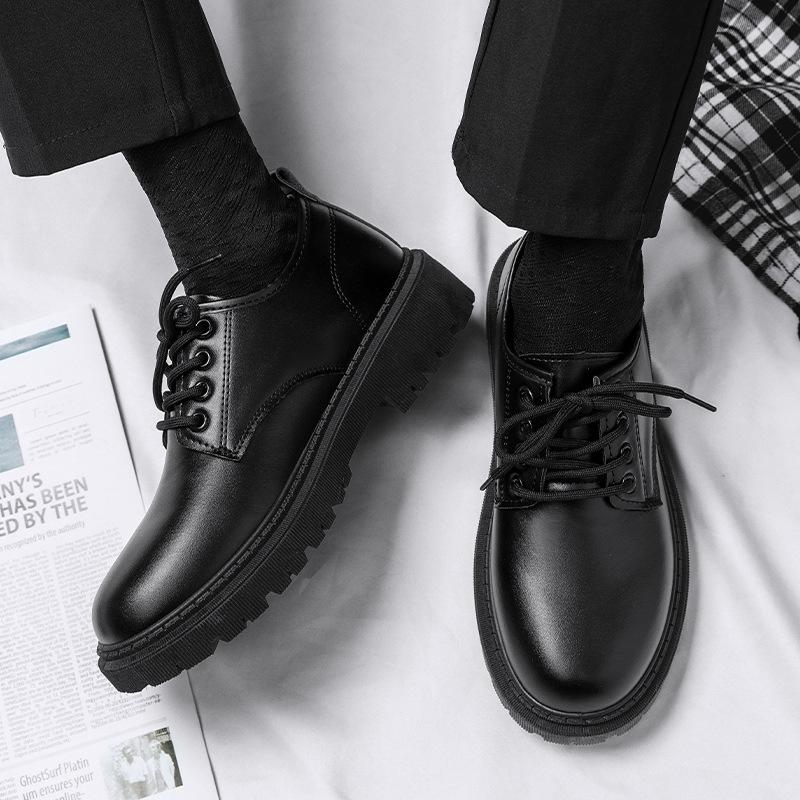 Suit Leather Shoes Men'S British Style Business Dress Student Height Increase Casual Soft Sole Waterproof Black Big Head Shoes