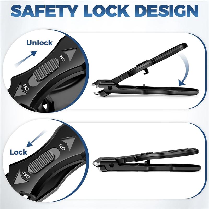Eagle Beak Beveled Nail Clippers-Anti-Splash 45 Degrees Clippers With Catcher, Wide Jaw Opening Black