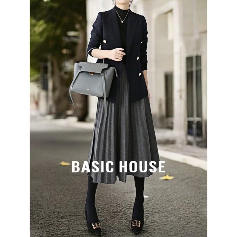 Basic House Women s Pleated A-line Midi Skirt XL