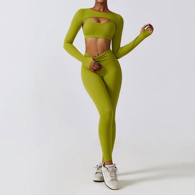 Spor Giyim Yoga Seti Kadın Antrenman Kıyafetleri Atletik Giyim Spor Salonu Taytı Dikişsiz Fitness Sütyeni Kırpılmış Üst Uzun Kollu Yoga Takımı