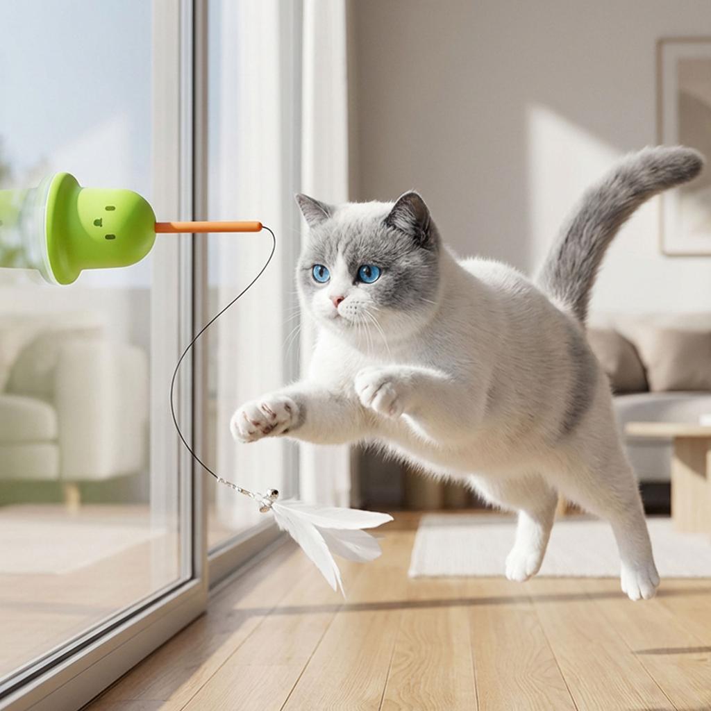 Toy With Strong Suction Cup: Interactive Feather Teaser For Cats—Handheld, Fun, And Stress-Relieving, With Bell