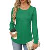 Maglietta a maniche lunghe da donna autunnali, alla moda, casual, plissettata, con scollo rotondo basso, abbigliamento da donna
