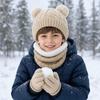 3Pcs/Set Winter Knitted Hats Scarfs Warm Bonnet Gloves Kits Children Scarf Hat Gloves Set  Outdoor