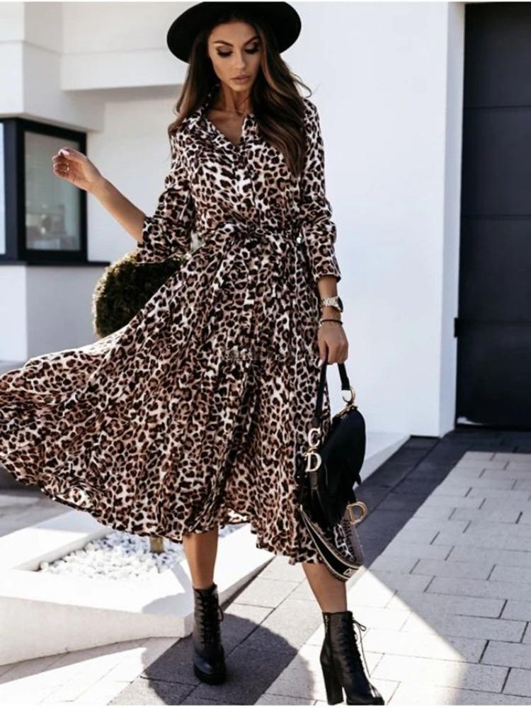 Herbst Winter Langarm V-Ausschnitt Mode Print Langes Kleid Bequem Leicht Hohe Wiedererkennung Elegant Schlankmachend Schmeichelhafte Passform