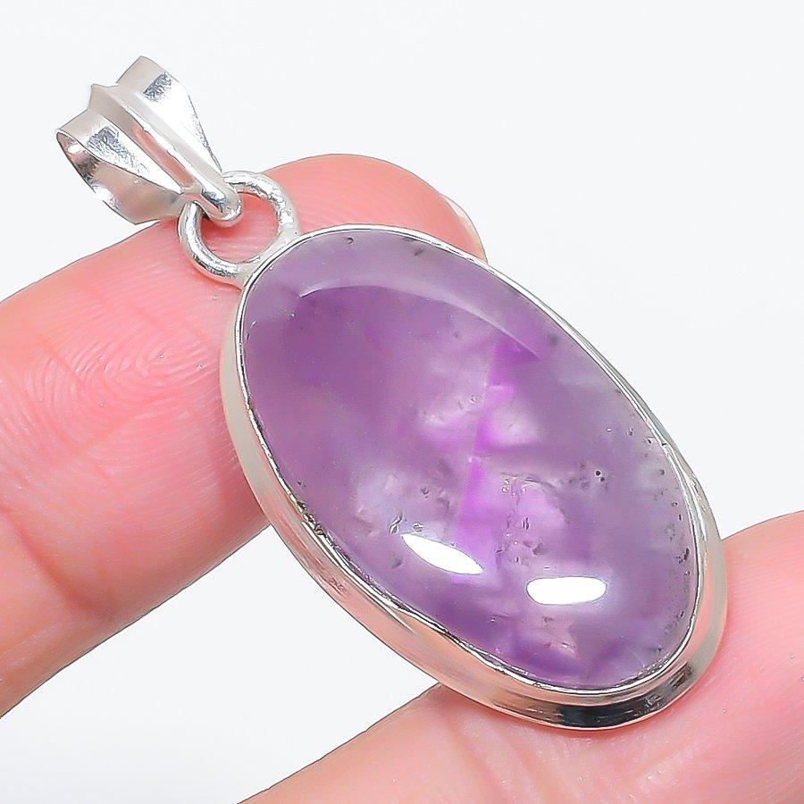 Natural Sage Amethyst Gemstone 925 Sterling Silver Jewelry Pendant 1.85" P1r33