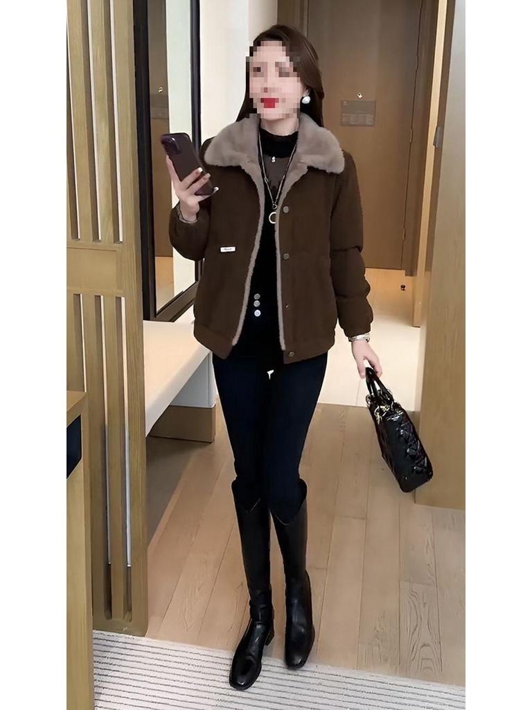 Warm Plush-Lined Jacket for Petite Women - 2025 Winter Fashion: Loose, Versatile, Thick Cotton Outerwear