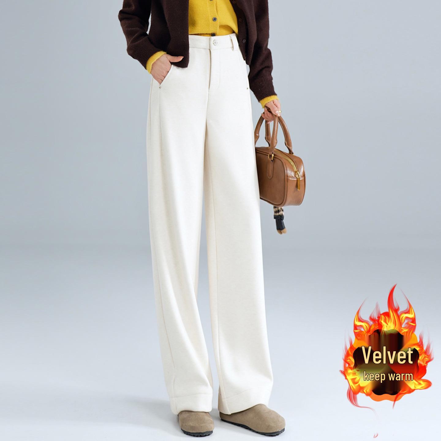 

Elegant High-Waist Velvet-Lined Tencel Wool Wide-Leg Pants for Autumn/Winter 26