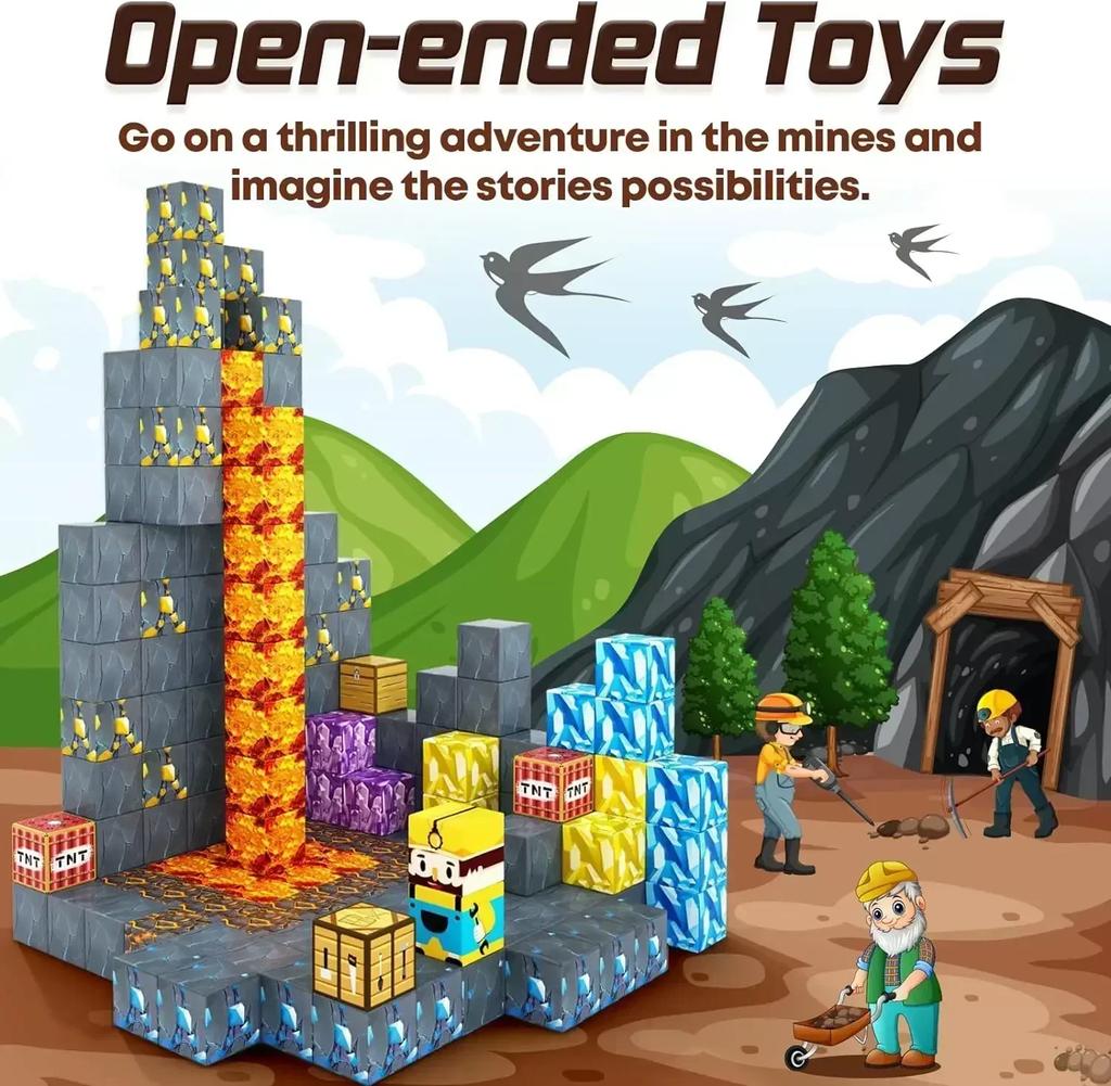 Manyetik Yapı Blokları Maden Dünyası Mıknatıslı Küp Seti Erkek Kız Çocuk İçin Yaş 3+ Kendin Yap Model Çocuklar Stem STEM Duyusal Oyuncak Hediye