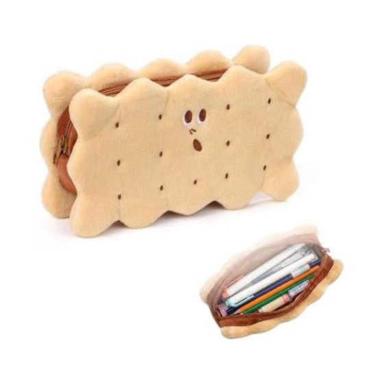 ideamall Pencil Case Pen Case Plush Toy Cute Pencil Holder Funny Large Capacity Biscuit