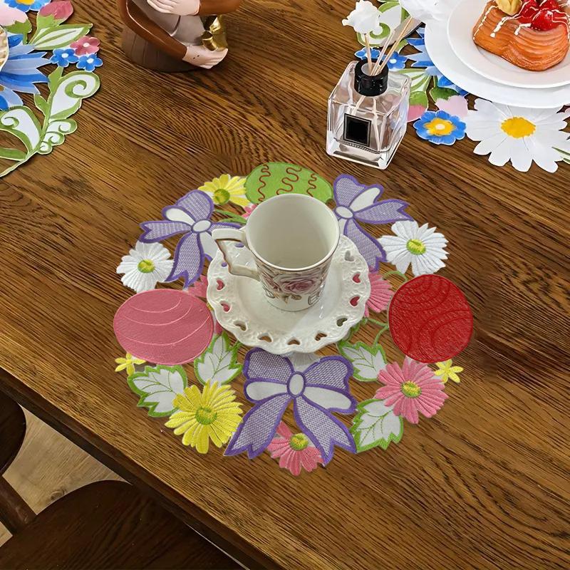 

Easter Insulation Pad Home Party Coaster Washable Meal Mat Slip-resistant Floral Pattern Creative Decorations