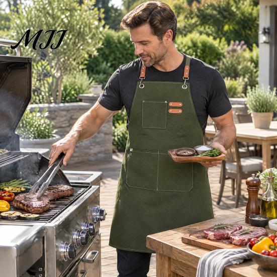 Catering And Chef Apron Canvas Work with Multi-Pocket, Waterproof Oil-Proof Cross-Back Apron, Protective for Cleaning Adjustable Straps Kitchen