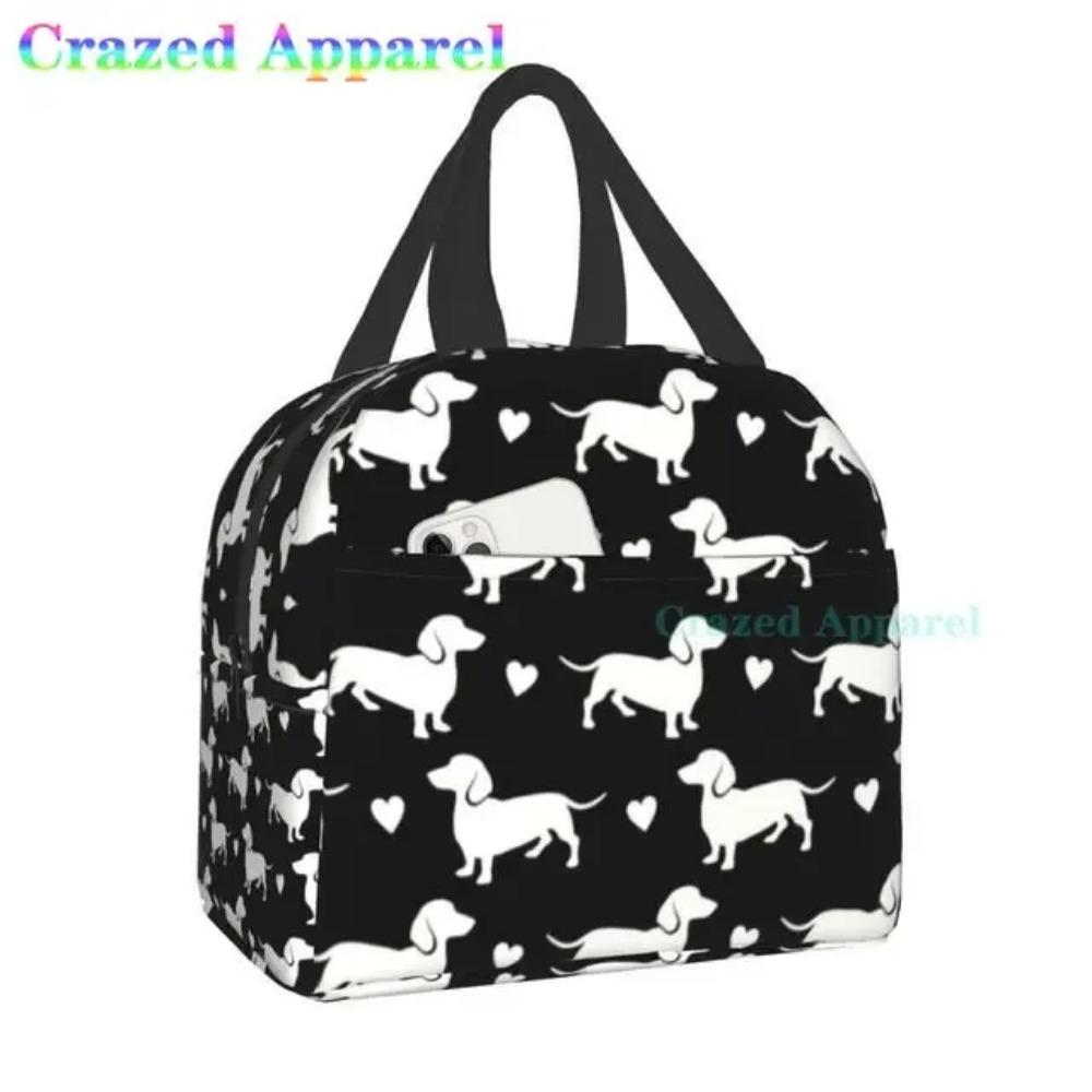 Roztomilá barevná káva jezevčík opakovaně použitelná izolovaná taška na oběd chladicí taška tote box kontejner s přední kapsou pro ženu muže
