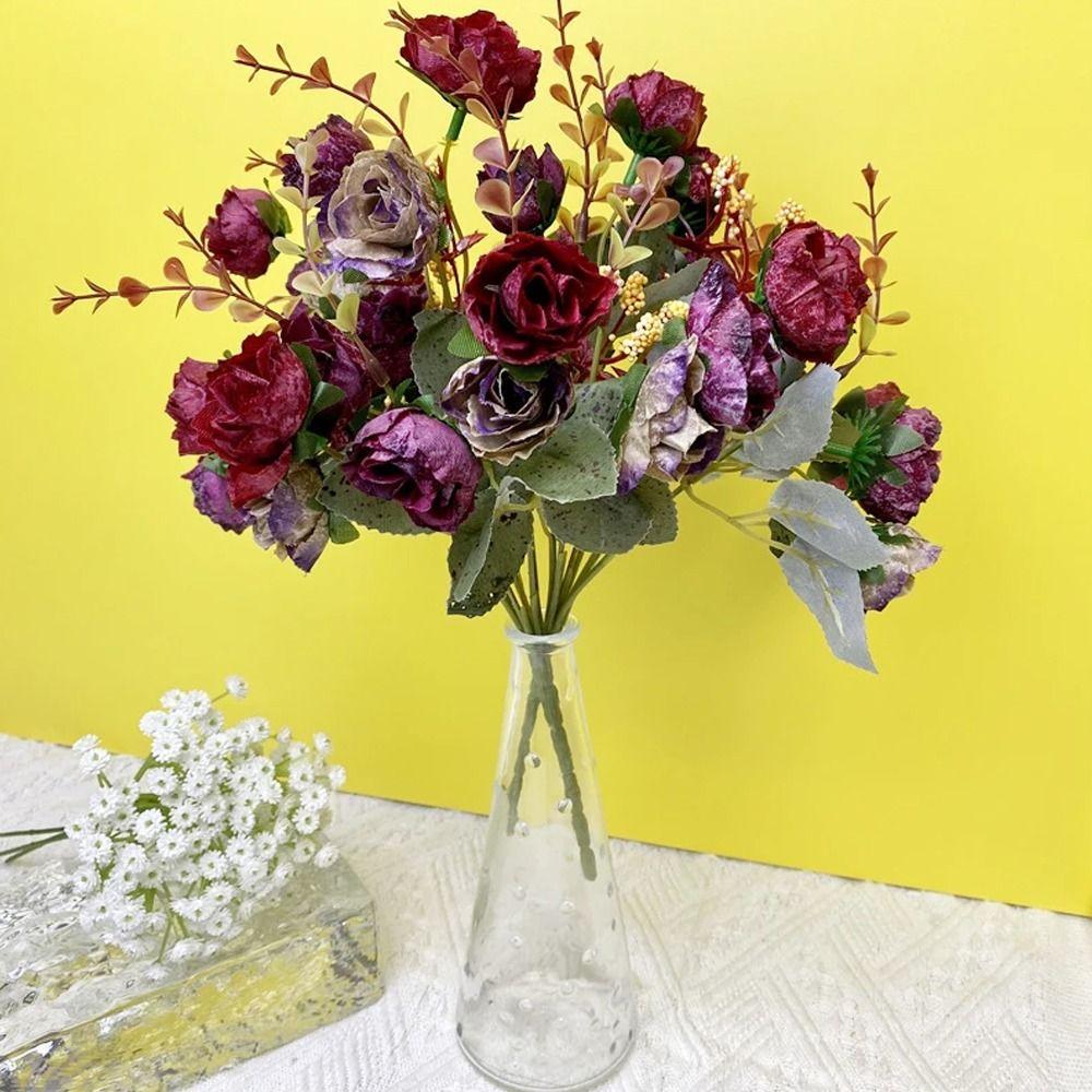 

Real Touch Autumn Rose Bouquet DIY Bouquet Flower Artificial Flower 21 Roses Party красный