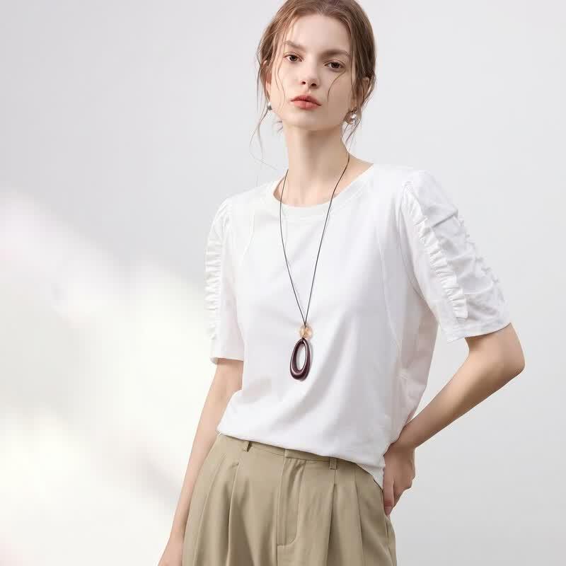 Women s Cloud Soft Cotton Puff Sleeve Ruffle T-Shirt M белый