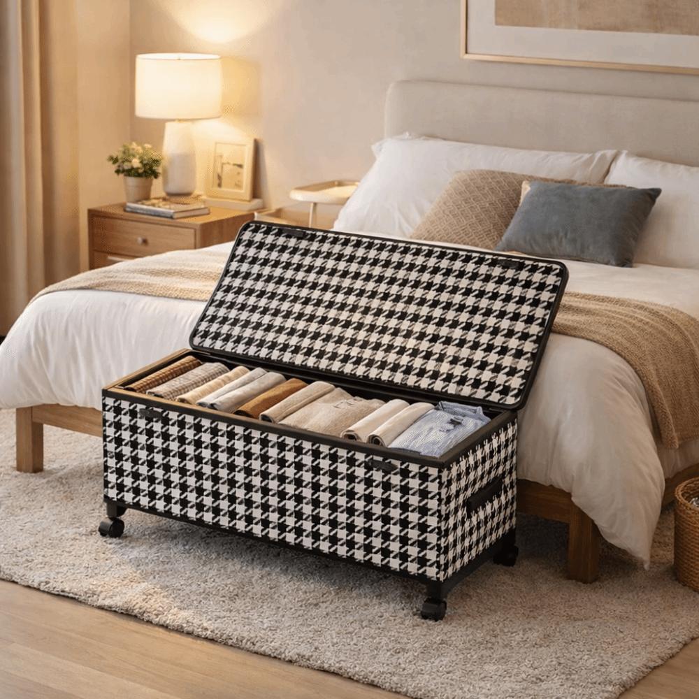 Non-woven Fabric Clothes Storage Box with Wheels Large Capacity Under Bed Storage Box  Dormitory