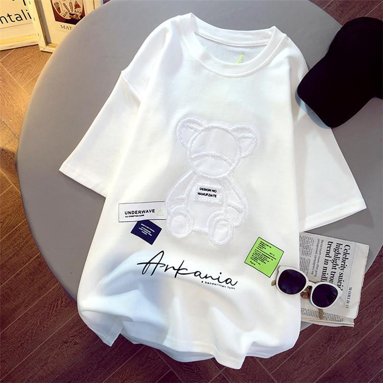 Dámská trička Harajuku Girls Plus Oversize Tops Výstřih do O Krátké rukávy Volné Letní tričko Výšivka Medvídek Trička