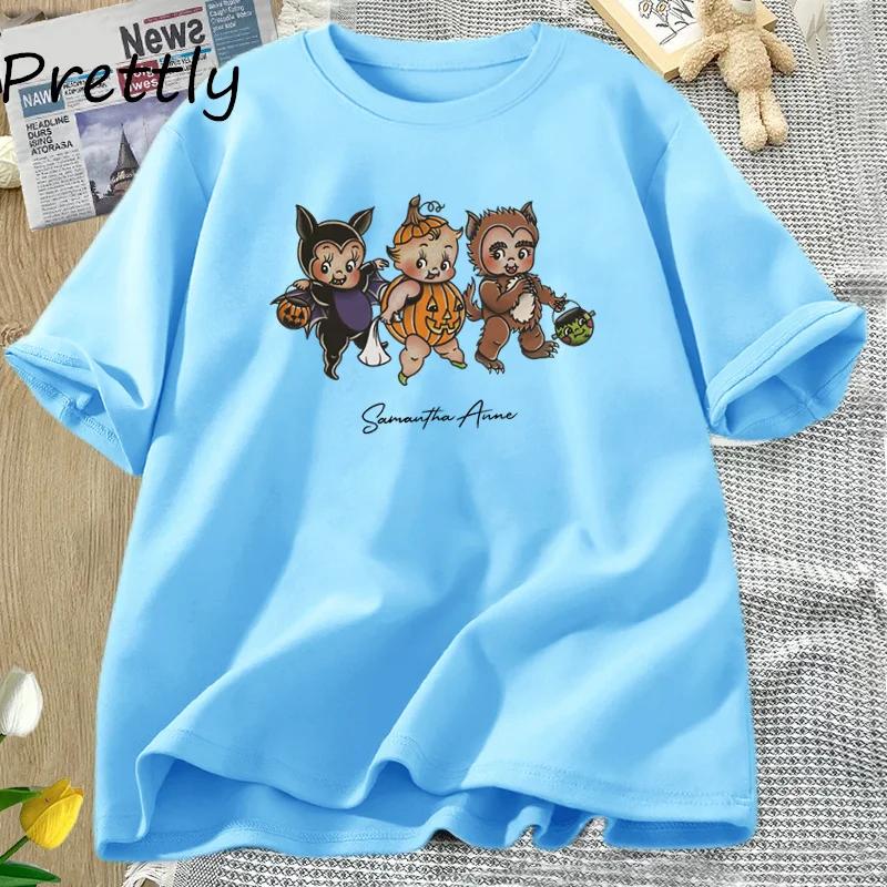 

Kewpie Halloween Trick or Treating T-shirts for Women Fall Retro Pumpkin Bat T Shirt Autumn Fashion Woman Clothes Streetwear 4XL