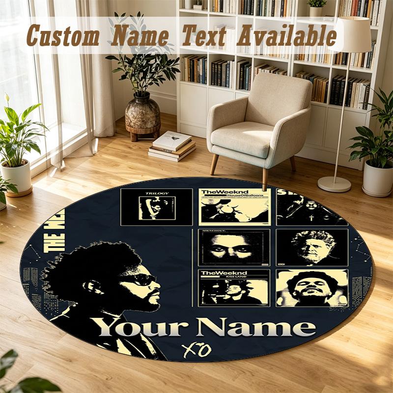 Round Rug Custom NameThe Weeknd Pattern Non Slip Carpet Home Floor Decor