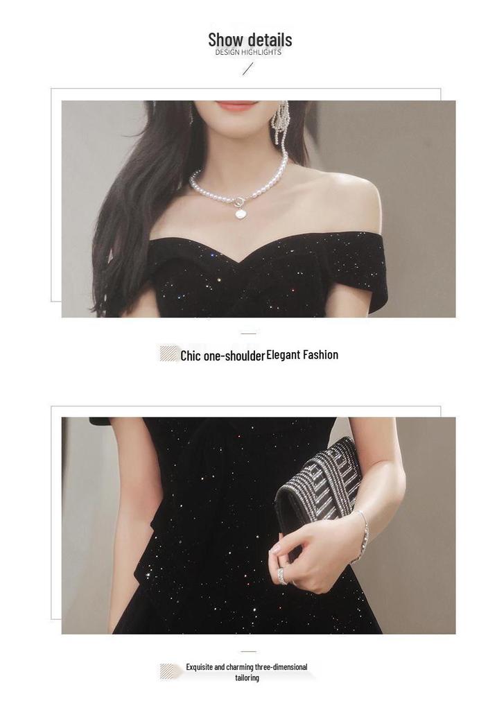 Starry Sky Velvet One-Shoulder Black Evening Gown (2026)