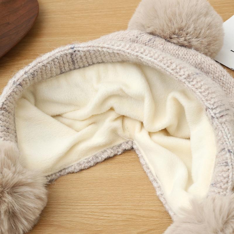 Hat for Women In Autumn and Winter Casual Versatile Tie Dye Wool Hat Outdoor Plus Velvet Thickened Cold Warm Hat Cute Fur Ball Hat