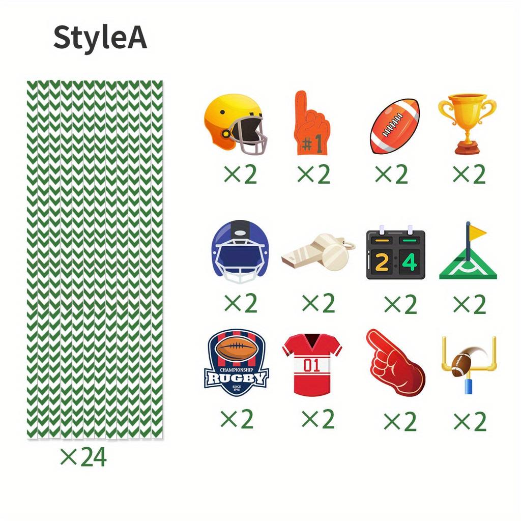 24 Stück Super Bowl Fußball Strohhalm Thema Dekoration Einweg Strohhalm Einstecker Flagge