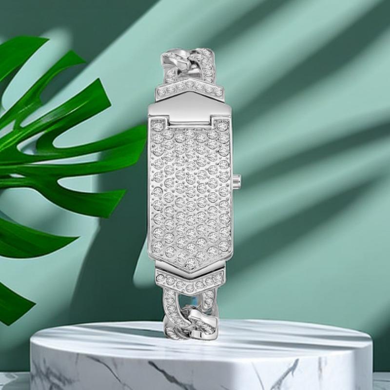 Zegarki damskie małe z klapką z pełnymi diamentami Marka Luksusowa Moda Kwarcowy Kreatywny Damski Zegarek na Bransolecie